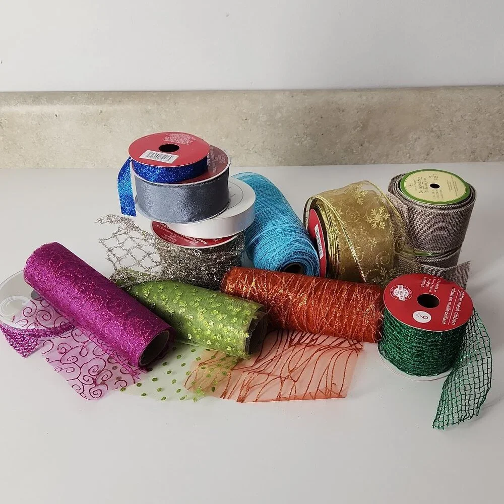 Set crafting supplies metallic deco mesh ribbons for wreath holiday decor lot
